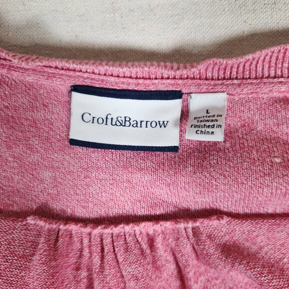 Croft & Barrow Womens Cardigan Sweater L Heather Pink Open Front Layering Preppy - Picture 3 of 16